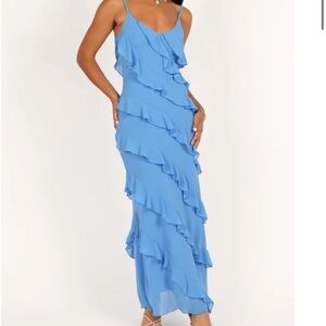 Petals and pup , Never worn, with tags, beautiful medium blue with ruffles